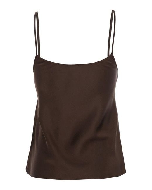 Plain Brown Spaghetti Strap Satin Camisole