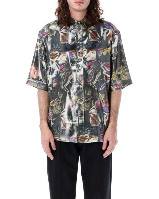 Acne Gray Patterned Short-sleeved Bowling Shirt for men