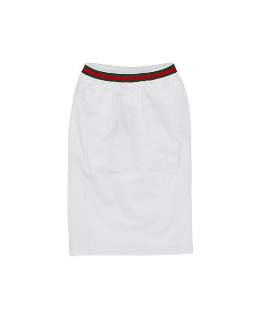 Gucci White Rear Slit Web Stripe Detailed Midi Skirt