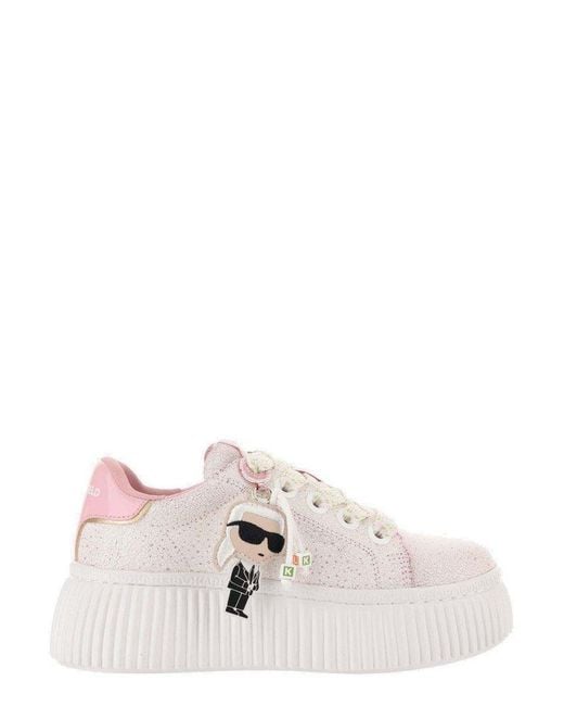 Karl Lagerfeld White Round Toe Lace-up Sneakers