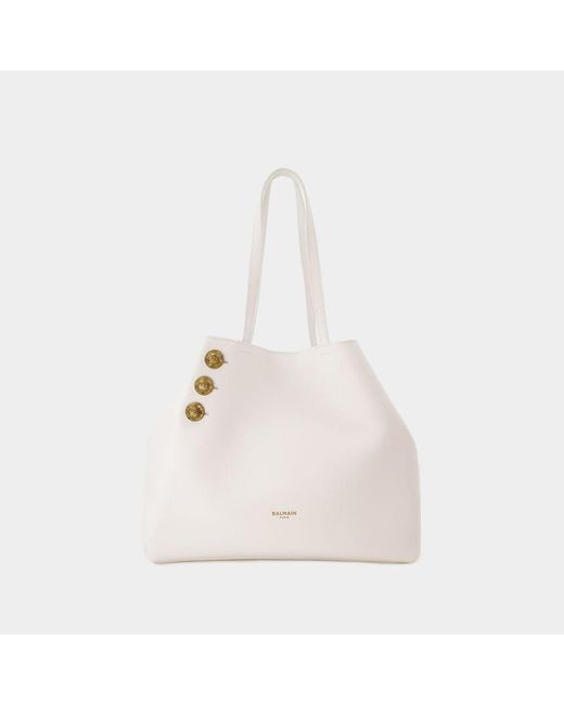 Balmain White Embleme Shopper Bag