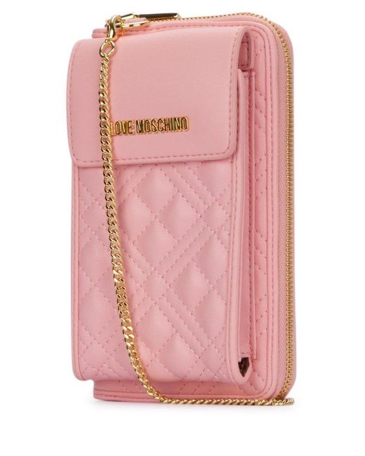 Love Moschino Pink Logo Plaque Chained Wallet
