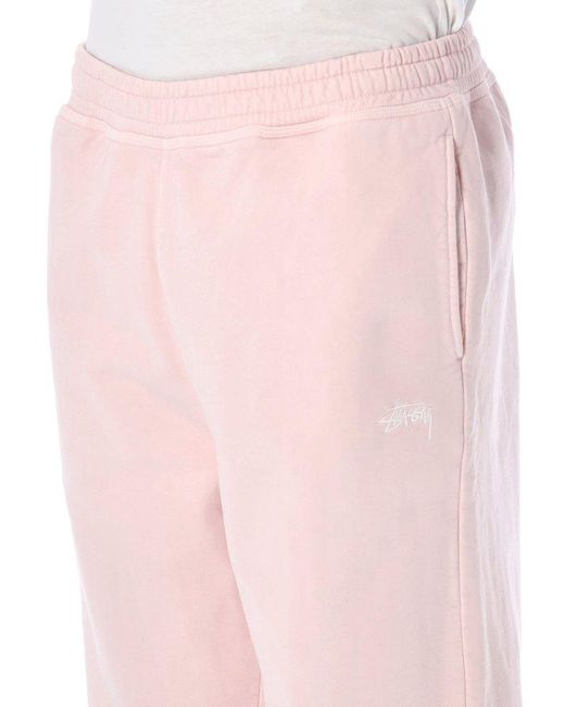 Stussy Pink Logo Embroidered Mid-rise Track Pants for men