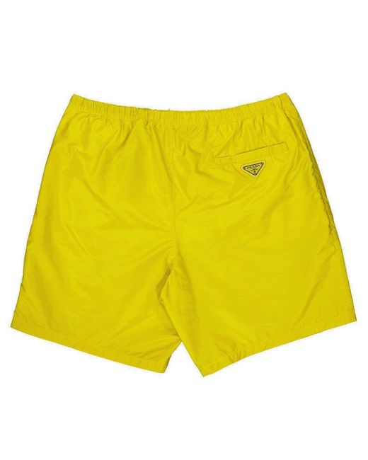 Prada Yellow Triangle Logo Plaque Elastic Swim Shorts for men