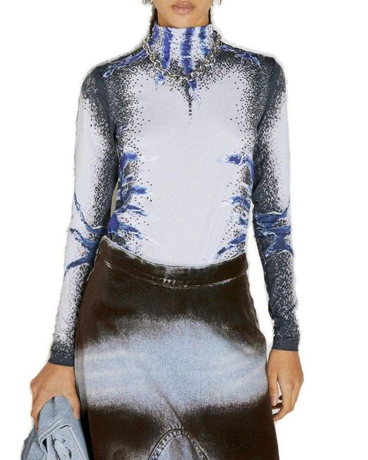 Y. Project Blue Whisker Printed Long Sleeved Top
