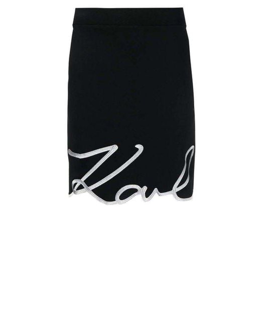 Karl Lagerfeld Black Cotton Blend Signature Logo Skirt