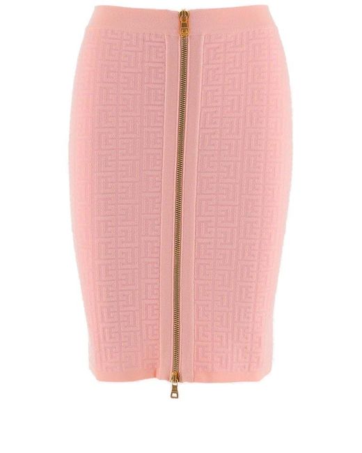 Balmain Monogram Zip-up Mini Skirt in Pink | Lyst Canada