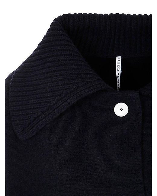 Liviana Conti Blue Ribbed Collar Coat