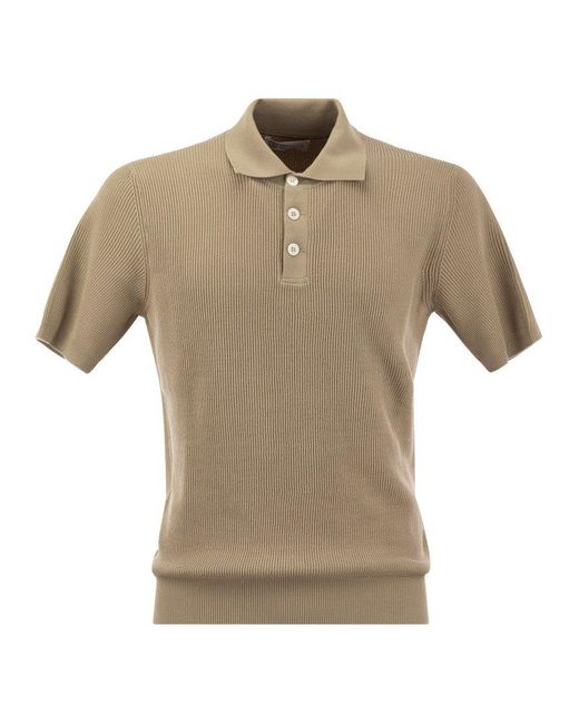Brunello Cucinelli Natural Short-sleeved Ribbed Polo Shirt for men