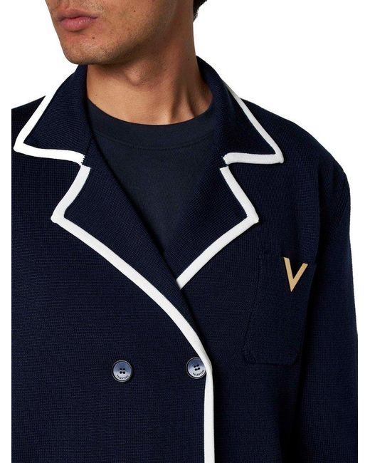 Valentino Blue Vgold Double-breasted Straight Hem Jacket for men