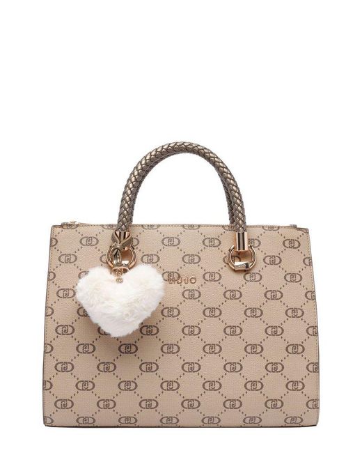 Liu Jo Brown Faux-Fur Charm Jacquard Tote Bag