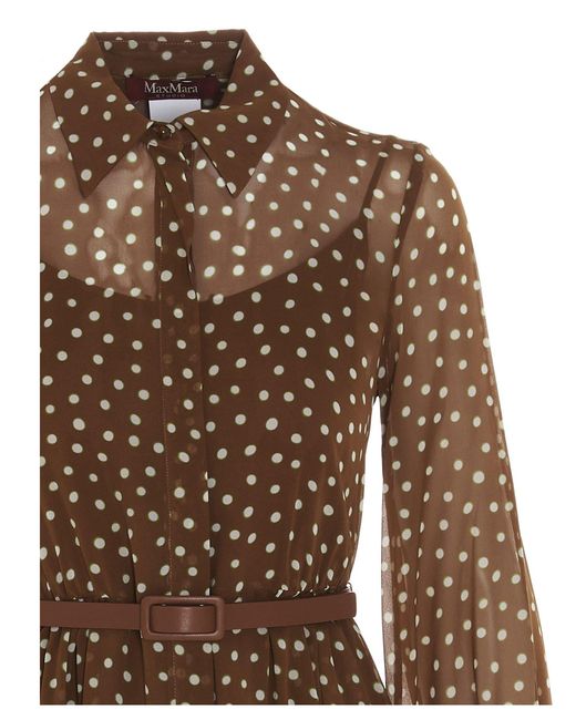 Max Mara Polka-dot Print Midi Dress in Brown | Lyst