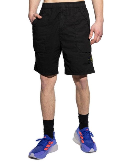 Stone Island Black Shorts With Logo Patch for men