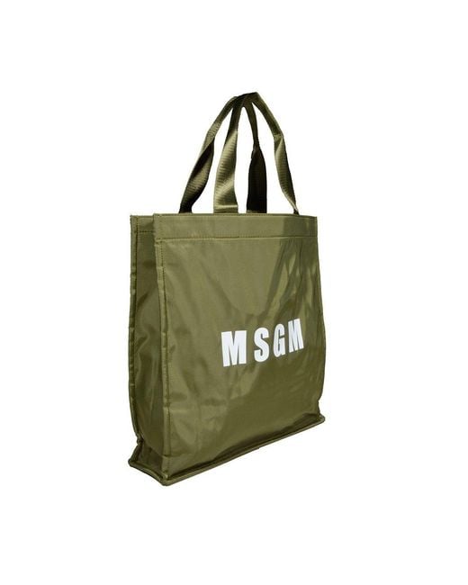 MSGM Green Logo Printed Top Handle Bag for men