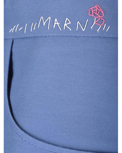 Marni Blue Logo Embroidered Wide-leg Trousers