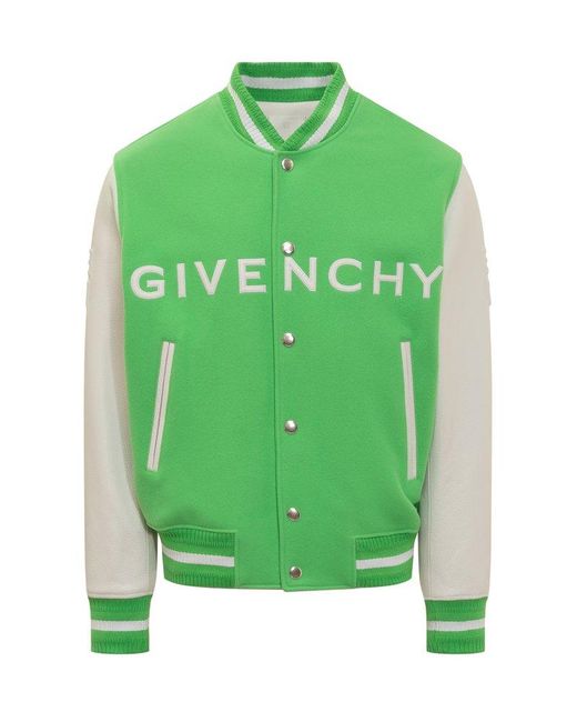Givenchy Green Bomber Jacket In Wool And Leather for men