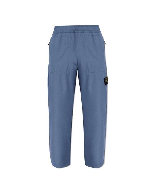 Stone Island Blue Pants With Logo Patch for men
