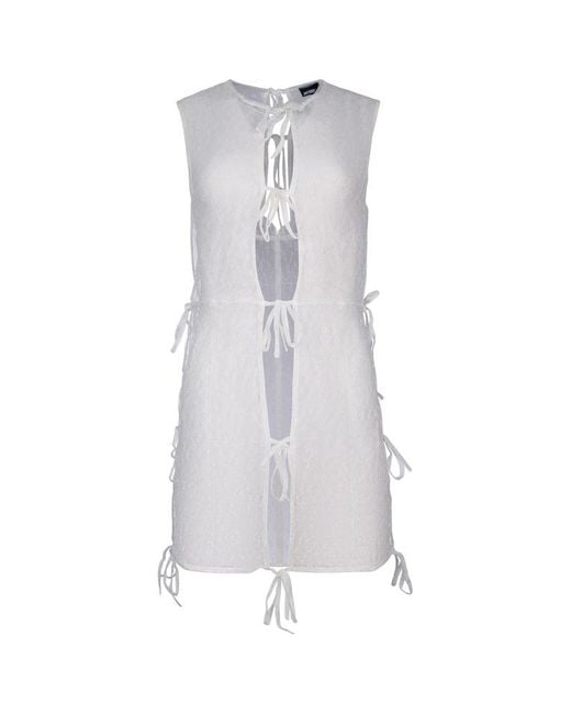 Jacquemus White Sheer Ribbon Mini Dress