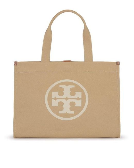 Tory Burch Natural Ella Double T Logo Detailed Tote Bag