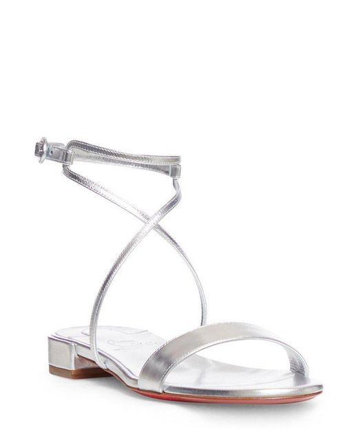 Christian Louboutin White Miss Choca Ankle Strapped Metallic Sandals