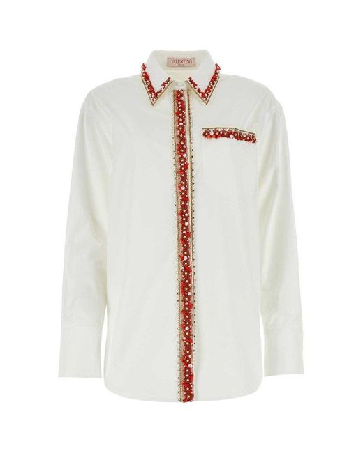 Valentino White Embellished Long-sleeved Shirt