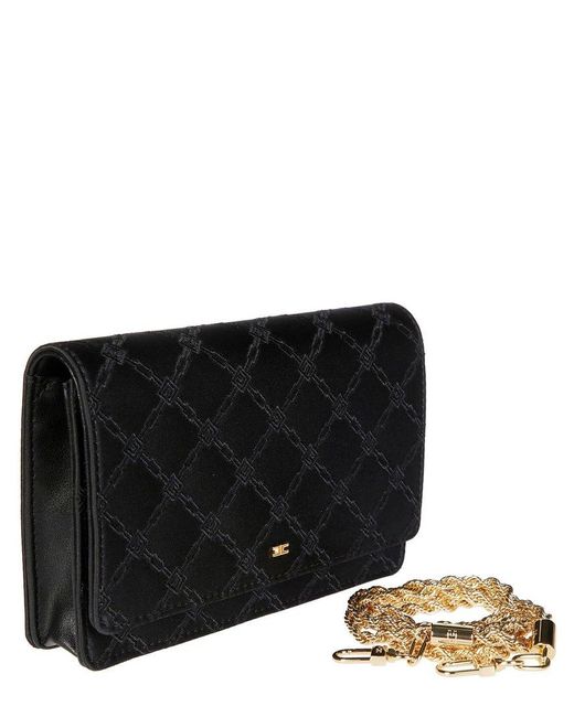 Elisabetta Franchi Black Embroidered Small Shoulder Bag