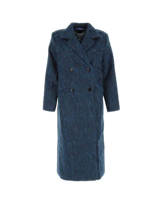 Ganni Blue Brushed Double-breasted Long Coat