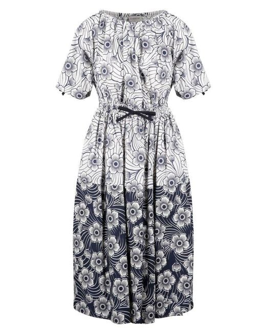 Moncler Gray Floral Print Flared Midi Dress
