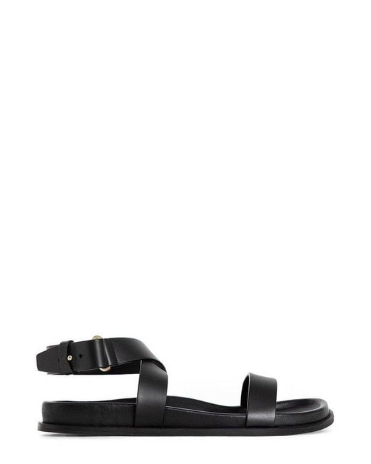 Totême  Black Crossover Strap Detailed Round Toe Sandals