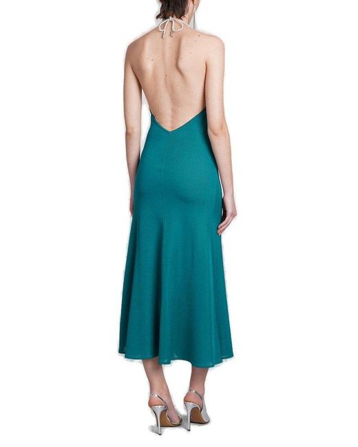 Alexandre Vauthier Green Embellished Halterneck Open-back Maxi Dress