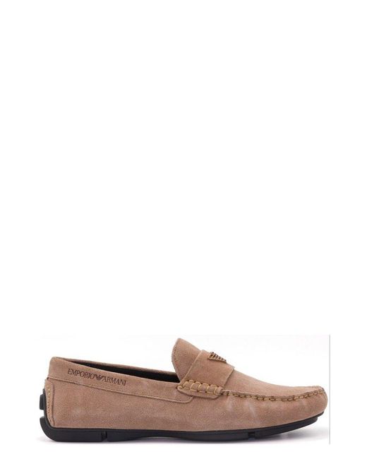 Emporio Armani Logo Plaque Driving Loafers in Natural for Men | Lyst