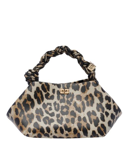 Ganni Gray Leopard Printed Small Bou Tote Bag