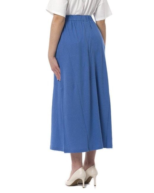 Max Mara Blue Straight Cut Pleated Midi Skirt