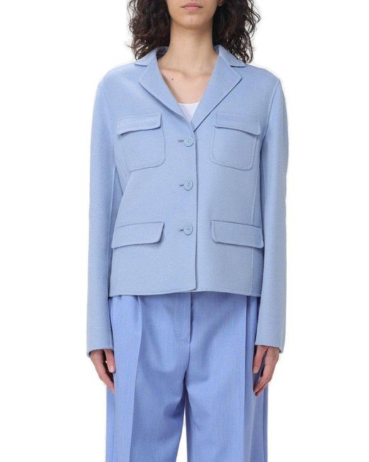 Max Mara Studio Blue Buttoned Long-sleeved Jacket