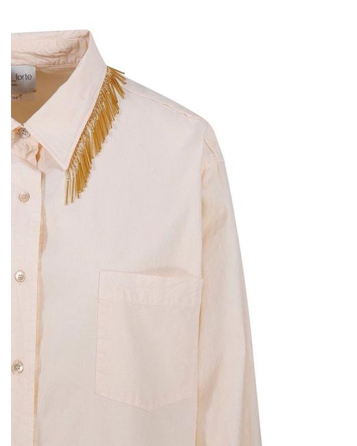 Forte Forte White Jewel Fringed Long-sleeved Shirt