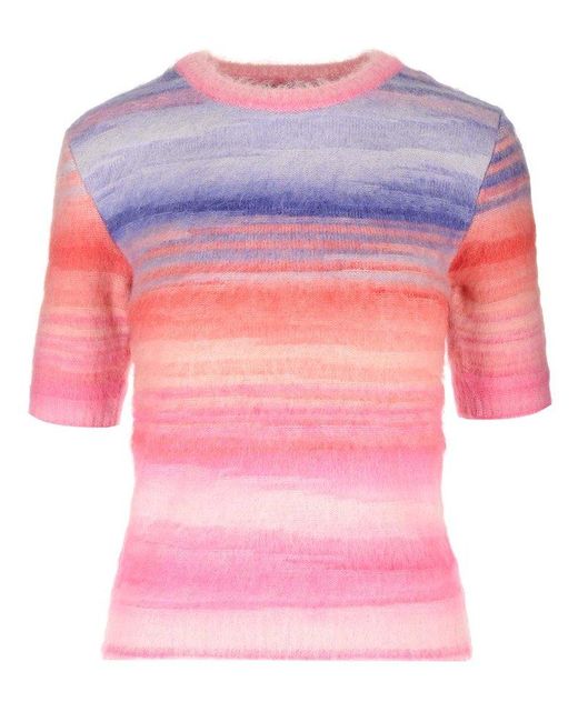 Missoni Pink Brushed-effect Striped Knitted Top