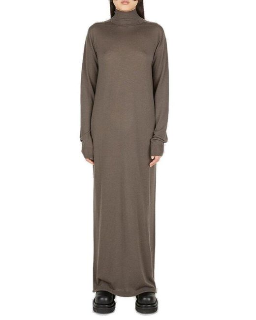 Rick Owens Gray Roll-neck Knitted Maxi Dress