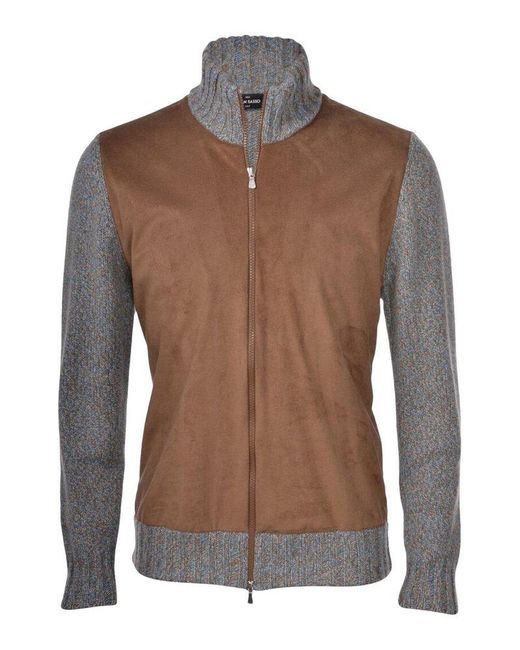 Gran Sasso Brown Zipped Panelled Cardigan for men