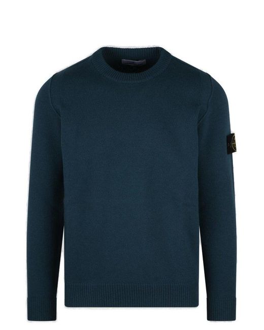 Stone Island Blue Lambswool Crewneck Sweater for men