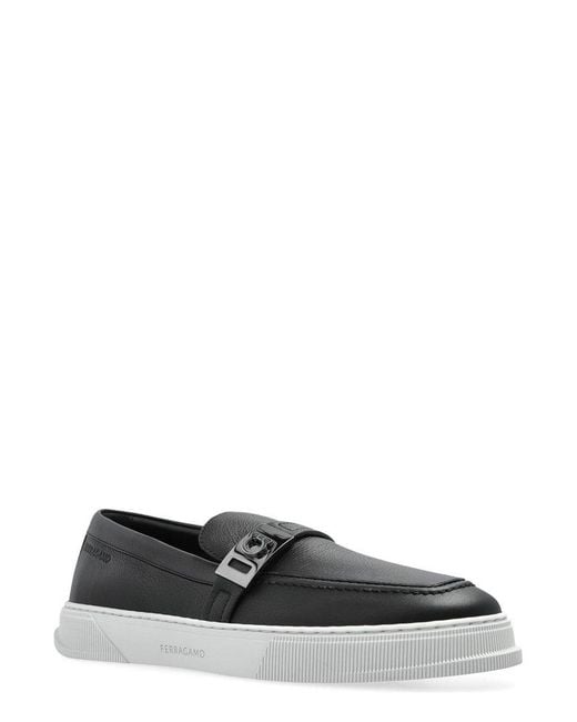 Ferragamo Black Round-Toe Slip-On Loafers for men
