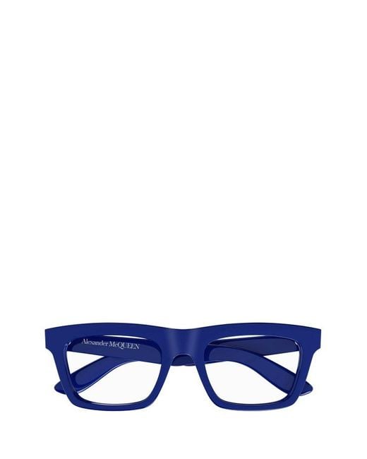 Alexander McQueen Blue Rectangular Frame Glasses for men