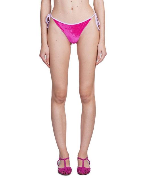 Mc2 Saint Barth Pink Virgo Side-tied Velvet Bikini Bottoms