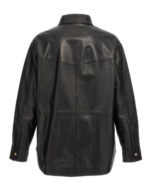 Versace Black Logo Button Leather Jacket for men