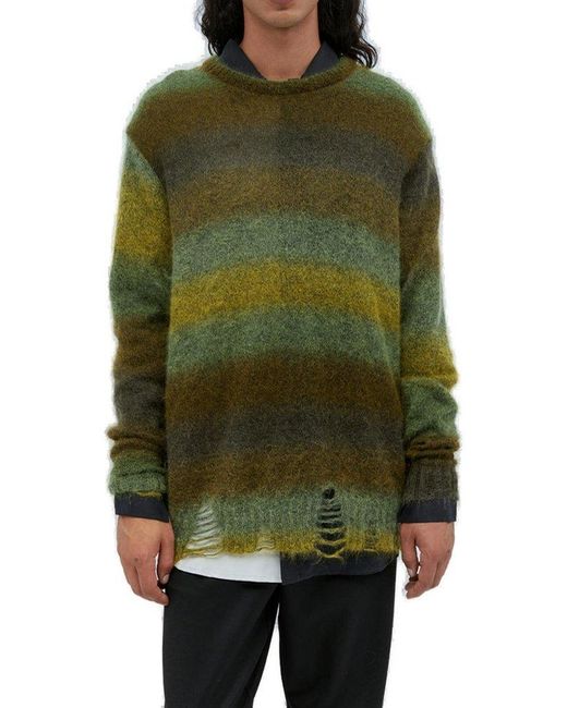 Song For The Mute Green Distressed Striped Oversized Jumper for men