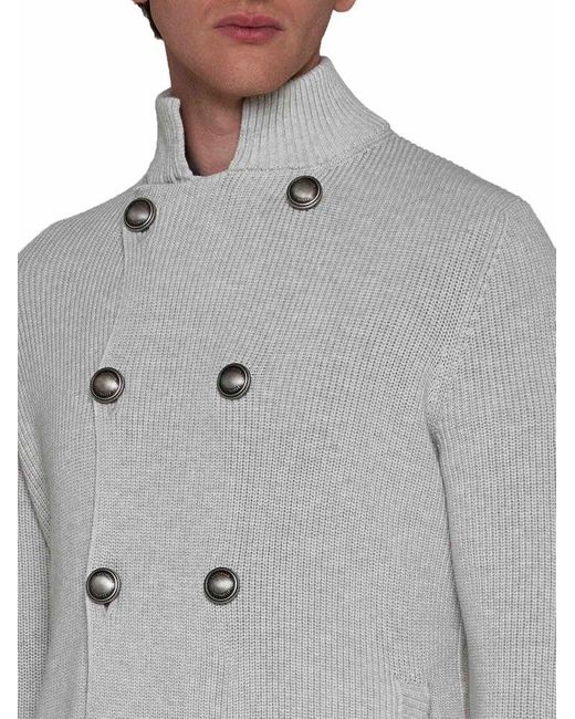 Brunello Cucinelli Gray Double-breasted Cotton Cardigan for men