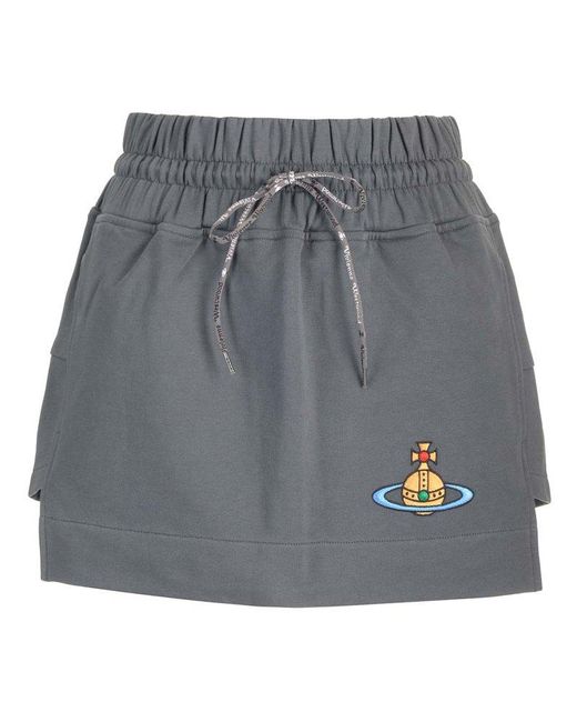 Vivienne Westwood Gray Orb Embroidered Boxer Mini Skirt