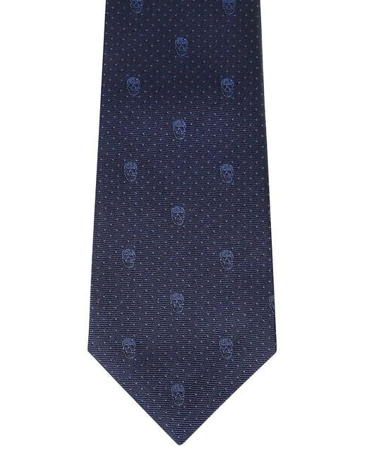 Alexander McQueen Blue Skull-jacquard Pointed-tip Tie for men