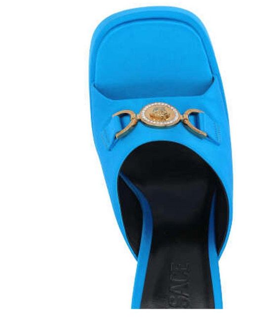 Versace Blue Medusa Embellished Slip-on Sandals