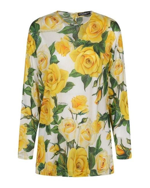 Dolce & Gabbana Yellow Rose Printed Shirt