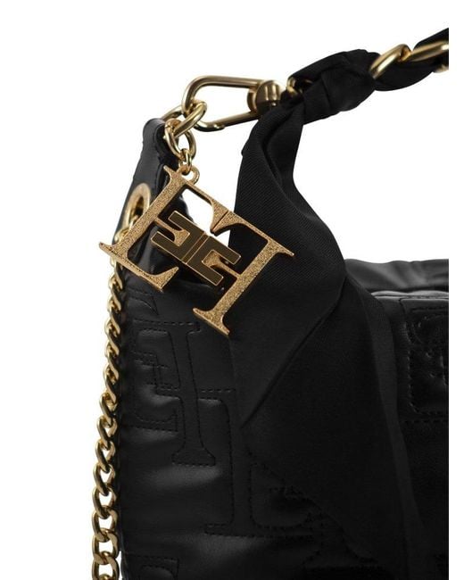 Elisabetta Franchi Black Logo Embroidered Scarf Chain-link Tote Bag